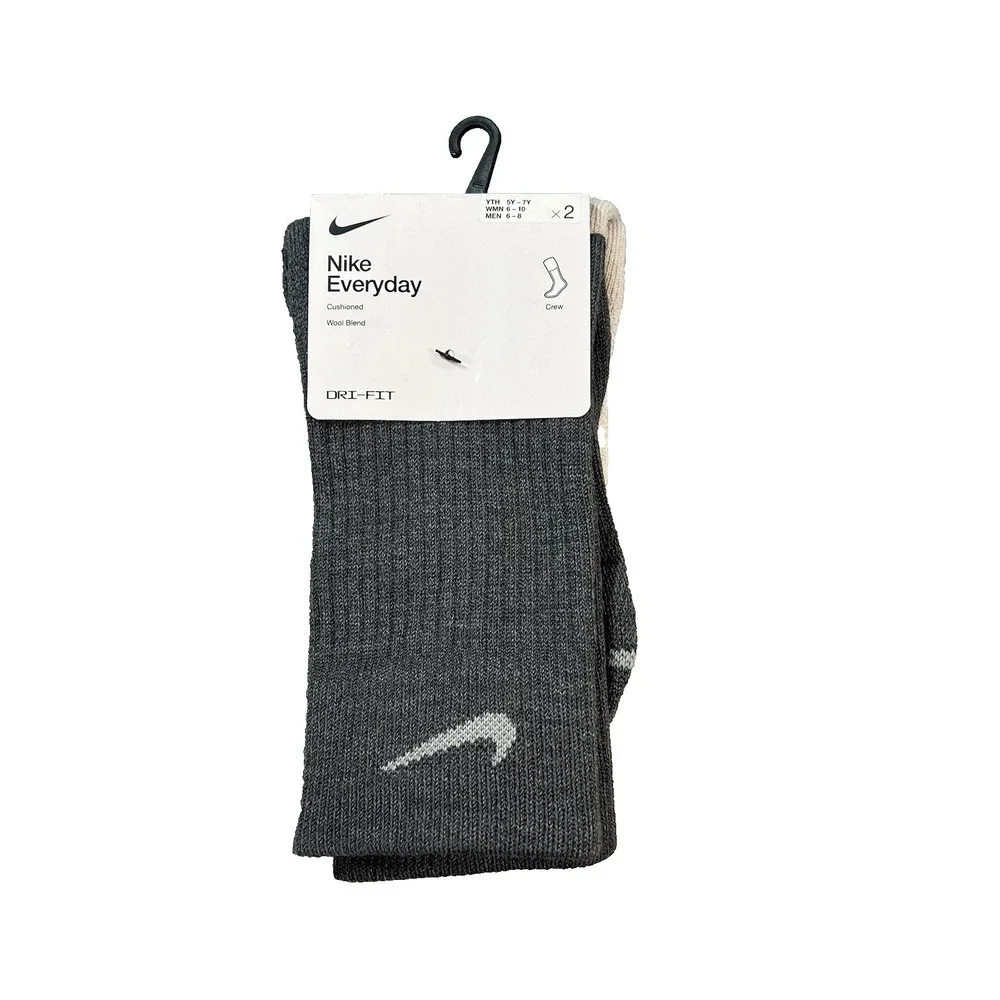NEW 2 Pair Nike Everyday Wool Blend‎ Men's 6-8 Cushioned Crew Socks W 6-10 Grey